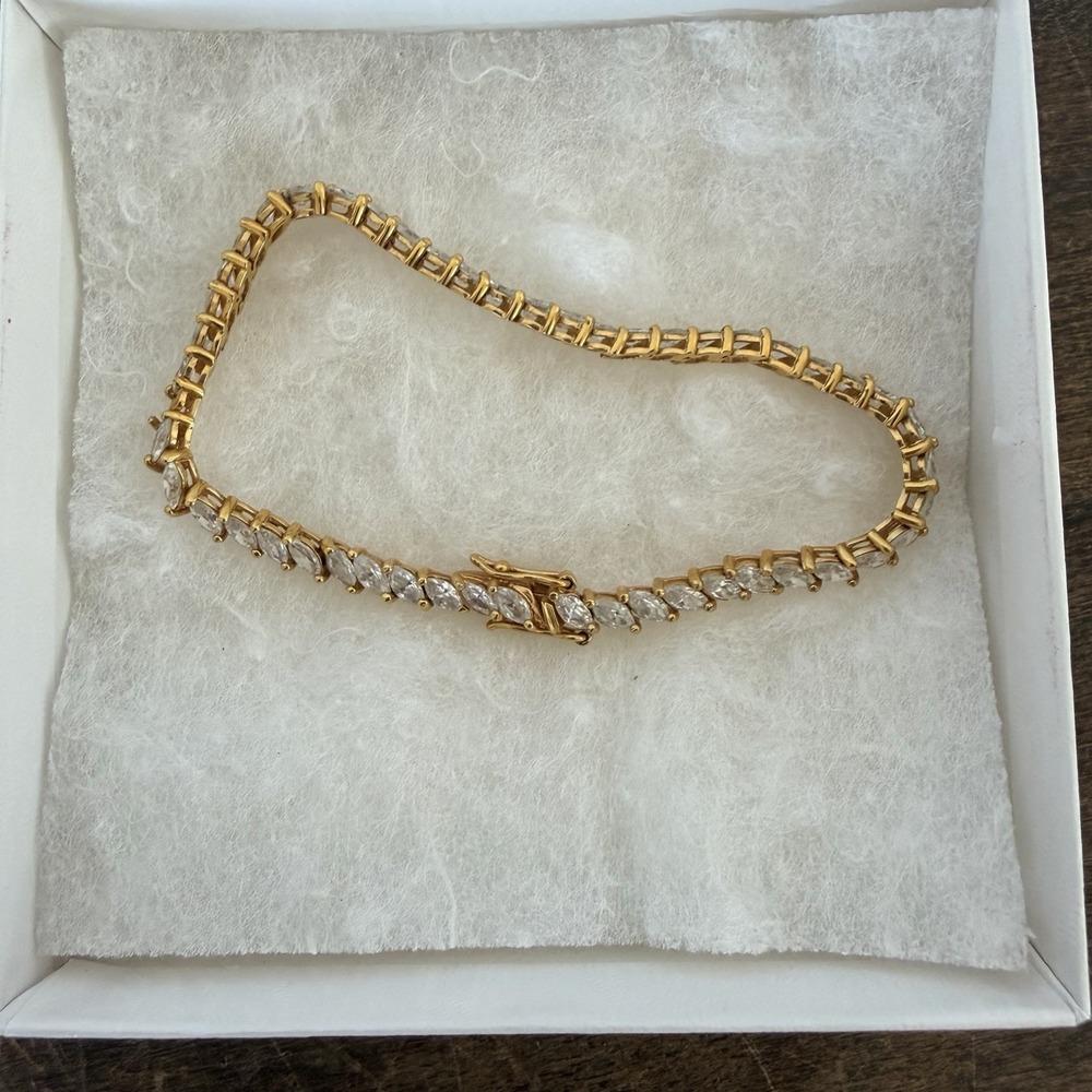 Sterling Silver Gold Tone CZ Tennis Bracelet Round Clear Rhinestone 925 READ 7.5